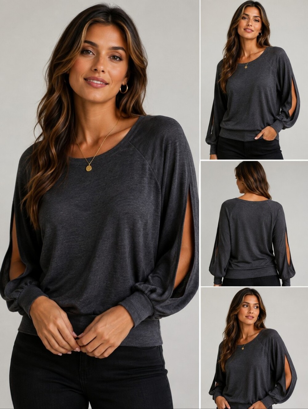 NWT: Chaser Gray Raglan Soft Sweater Top With Cut Out Sleeve